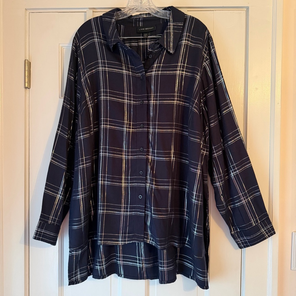 Lane Bryant Navy Plaid Button-Down Flannel 18/20
